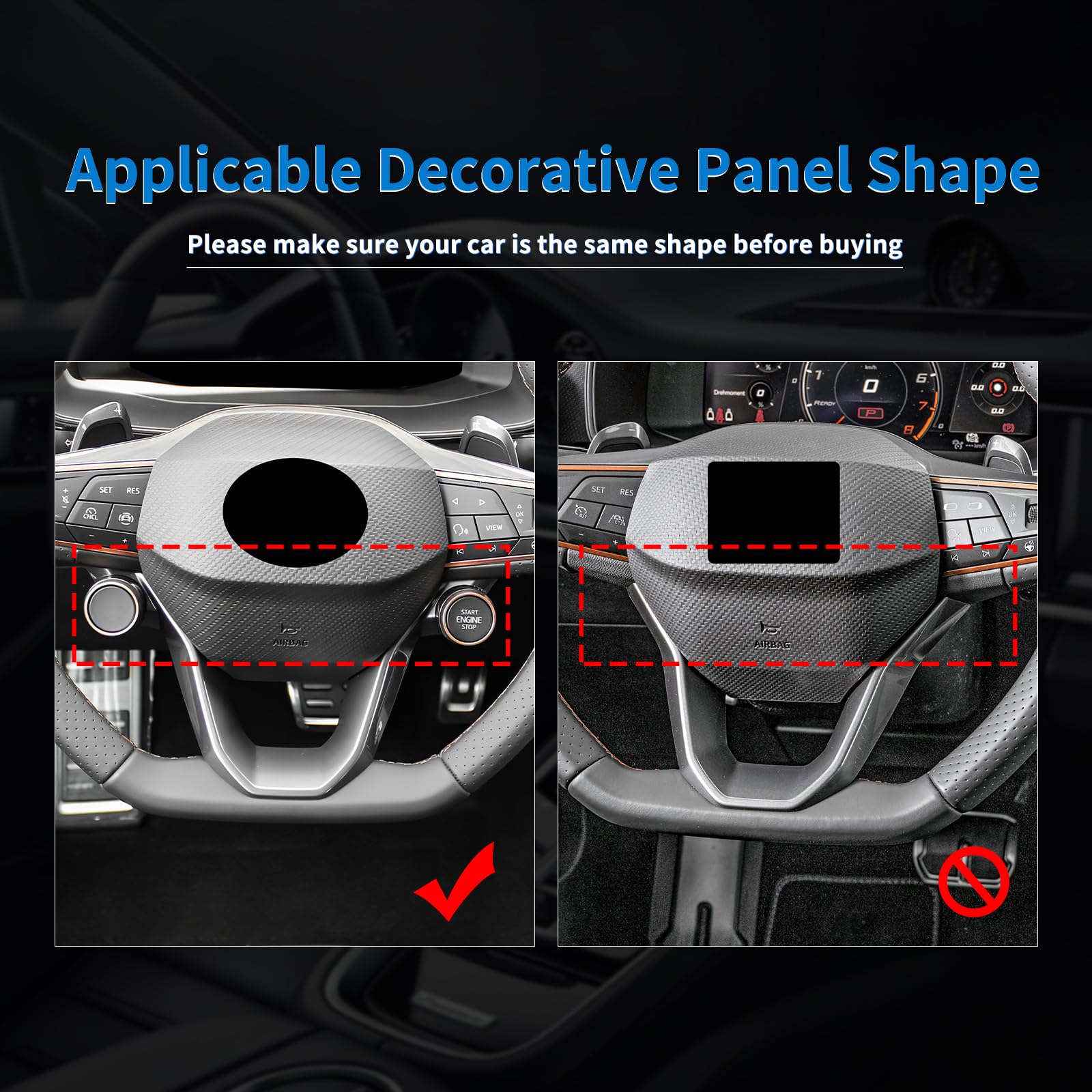 KUNGKIC Pegatina de barbilla de volante de coche de fibra de carbono seca para Cupra Ateca/Terramar/Cupra Formentor Cupra Leon/Born/Tavascan Accesorios de decoración de interiores (negro)