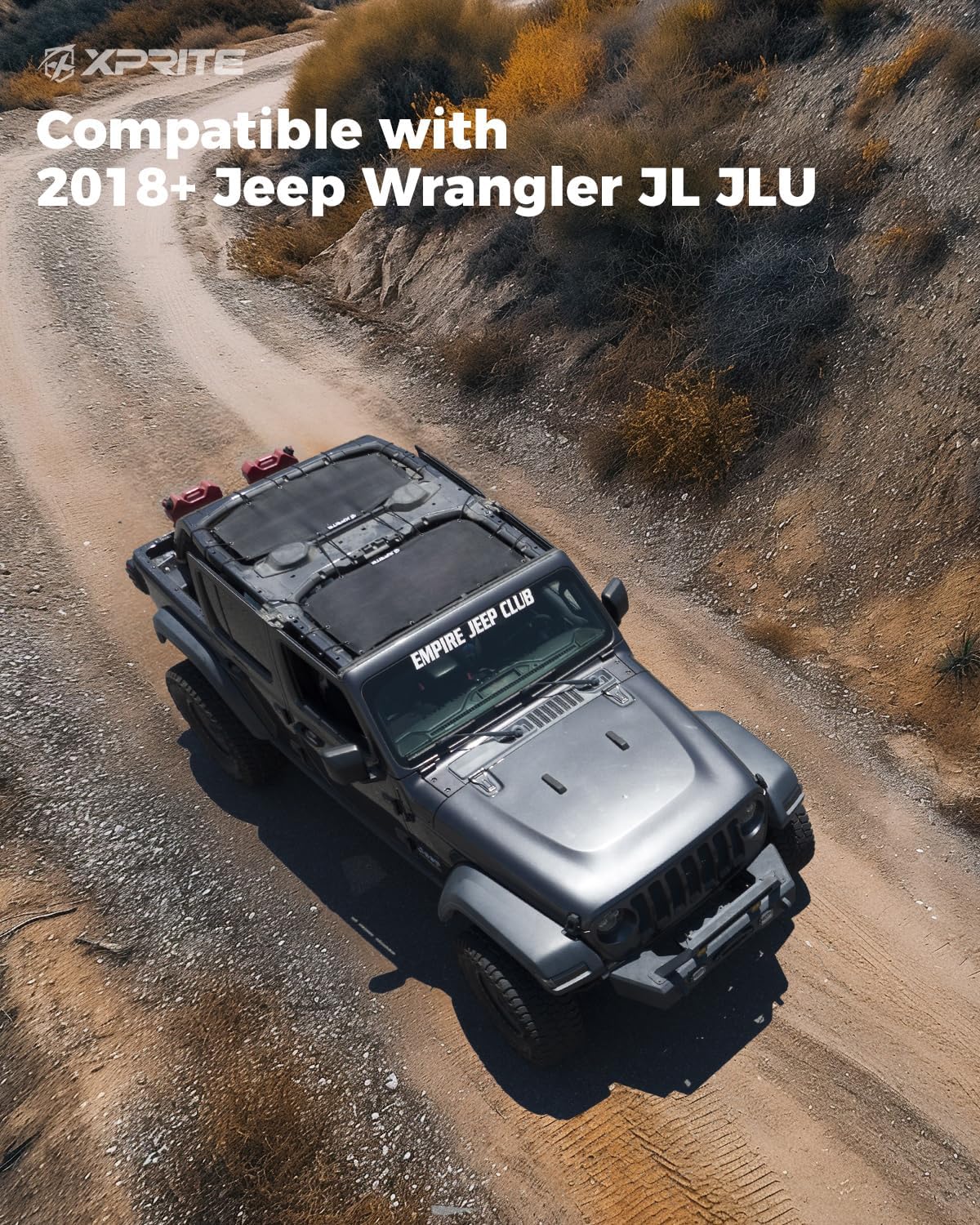 Xprite Roof Sunshade Compatible with 2018-2026 Jeep Wrangler JL JLU 4XE 4-Door, Front & Rear Sun Shade Mesh Top Blocks UV Wind Noise, Bikini Top Exterior Accessories (Black, 2PCS)