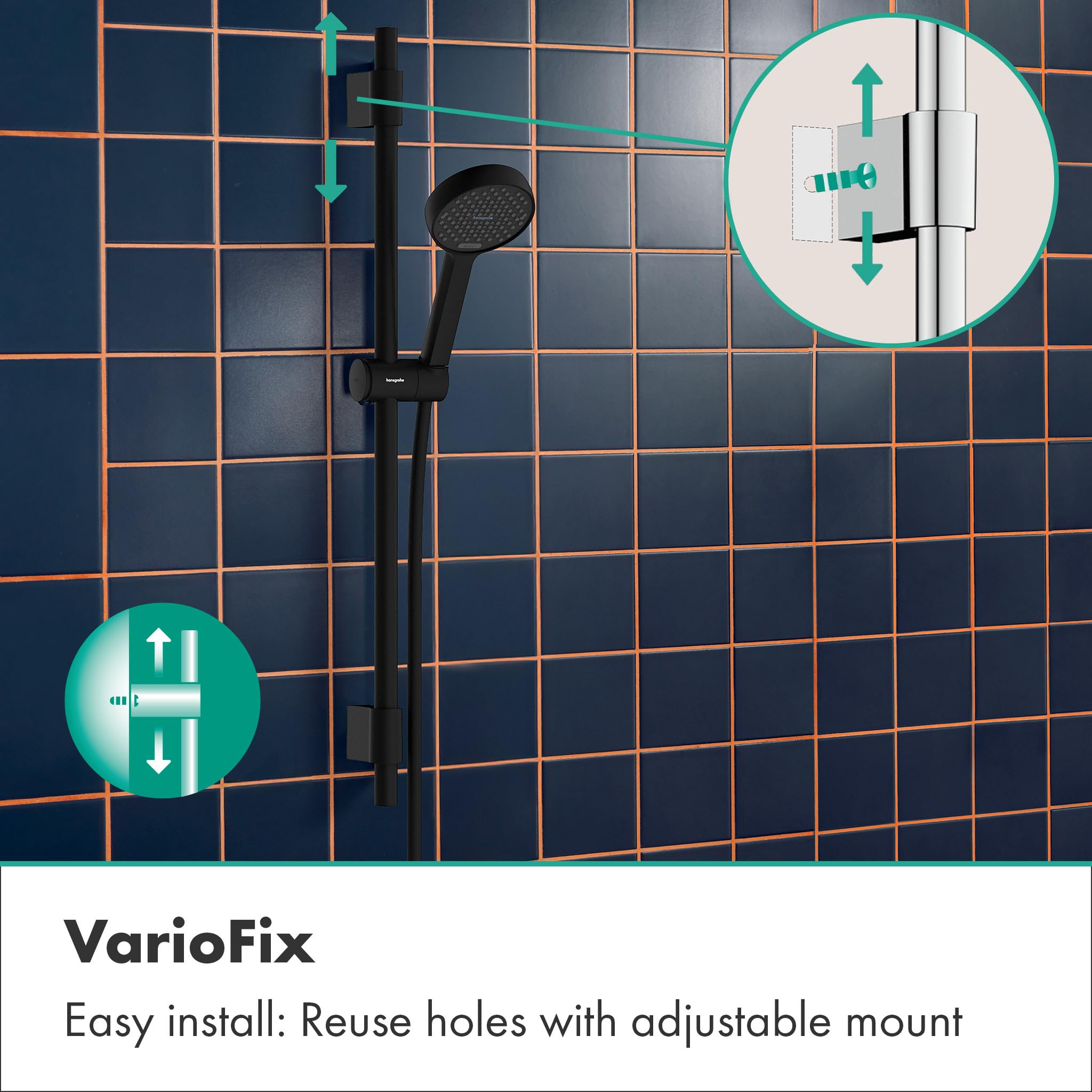 hansgrohe Activera Select S - conjunto de ducha con alcachofa de ducha ahorro de agua (EcoSmart), flexo de ducha (1,60 m) y barra de ducha (72 cm) para taladros existentes, negro mate, 28048670