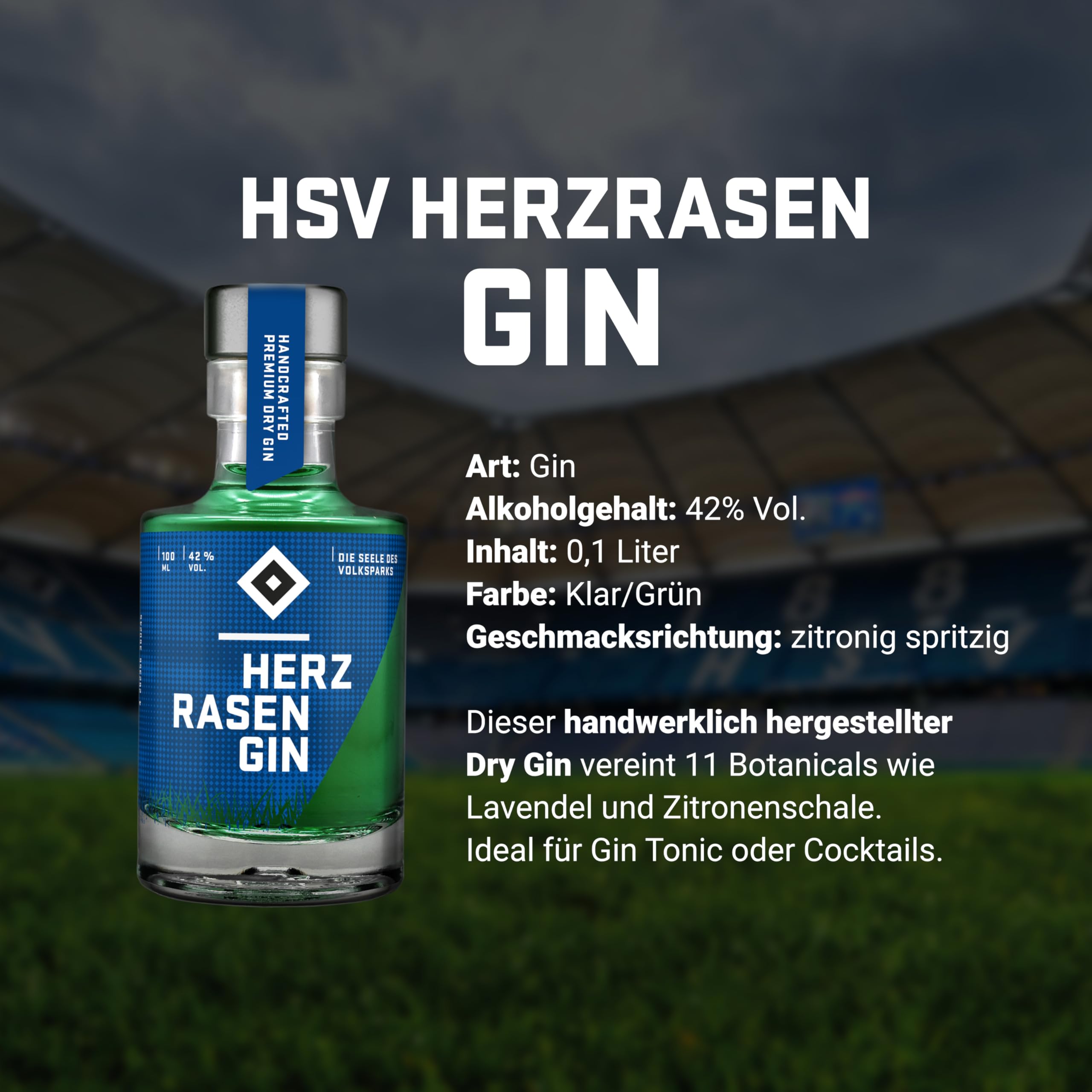 HERZRASEN HSV Geschenk Trilogie Set 3x 100 ml Gin Vodka Kümmel Hamburger Alkohol Geschenkset mit echtem Volksparkstadion Rasen - Premium Geschenke Box
