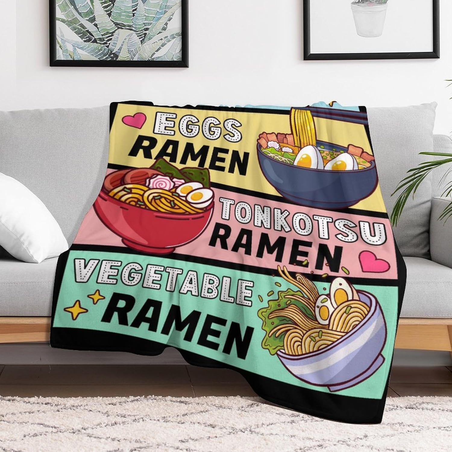 Ramen Gifts for Ramen Lovers Teens Kids Adults, Cute Throw Blanket for Girls Boys, 50 x 60 Inches Black Soft Fuzzy Ramen Blankets for Couch Bed Sofa Travel
