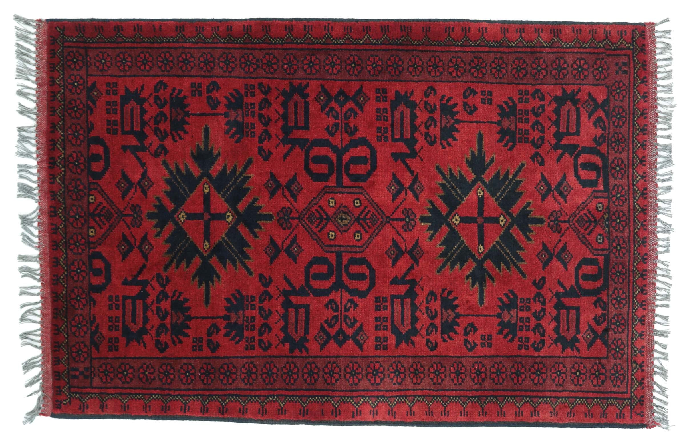 Tapis Khal Mohammadi afghan tissé main 100x150 cm marron géométrique d'exception