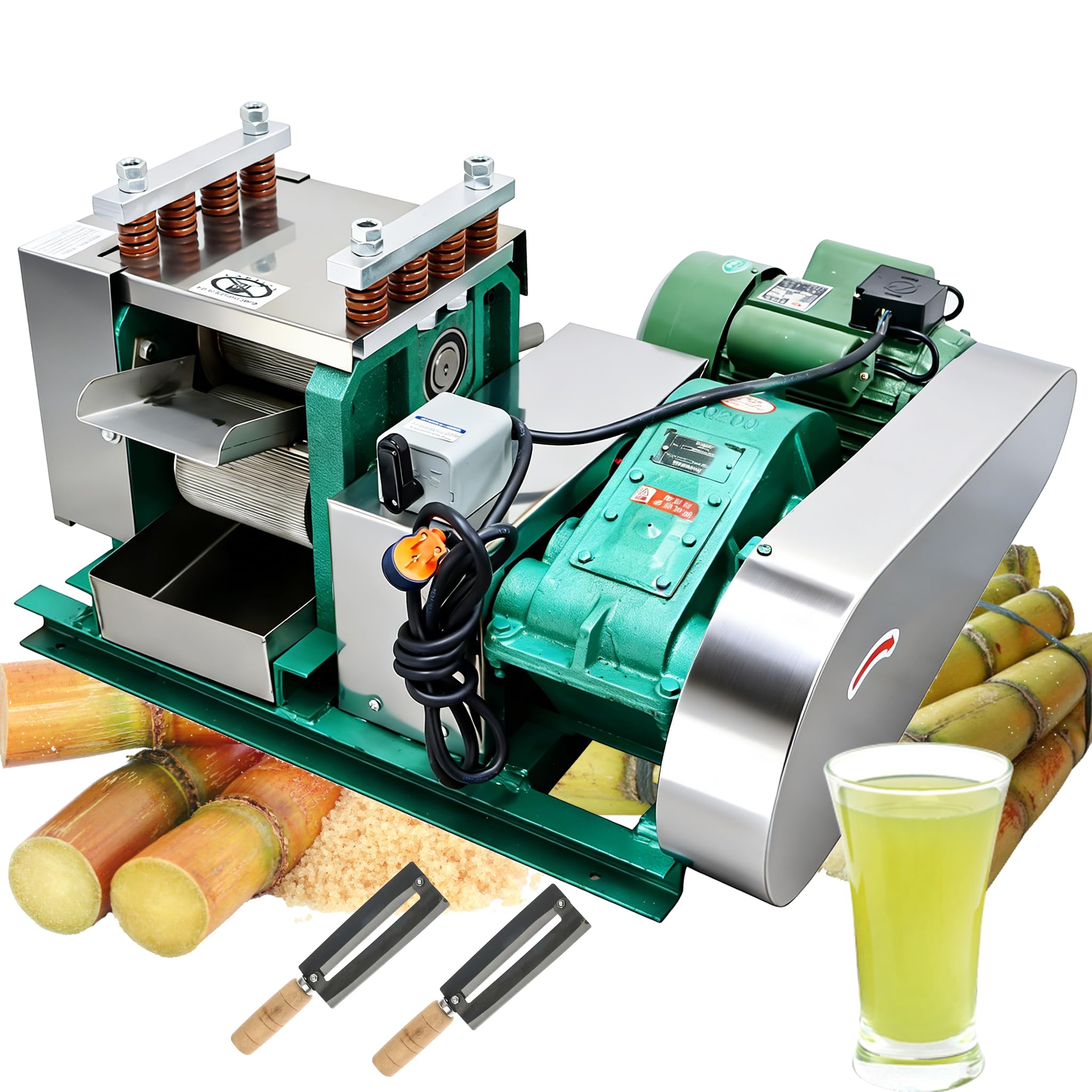 220V 4 7HP Electric Sugar Cane Juicer Machine 3 Rolls Commercial Sugarcane Press Squeezer Extractor Stainless Steel 1760