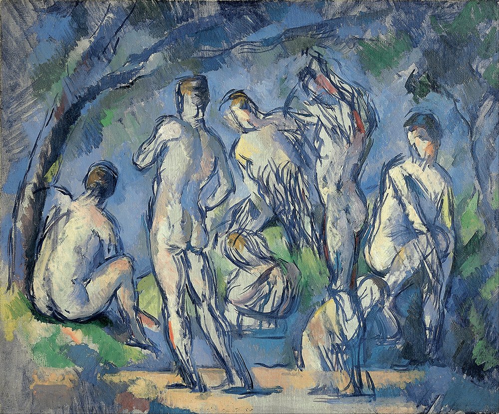 Reproduction Paul Cézanne Les Sept Baigneurs, cadre en bois marron extra large