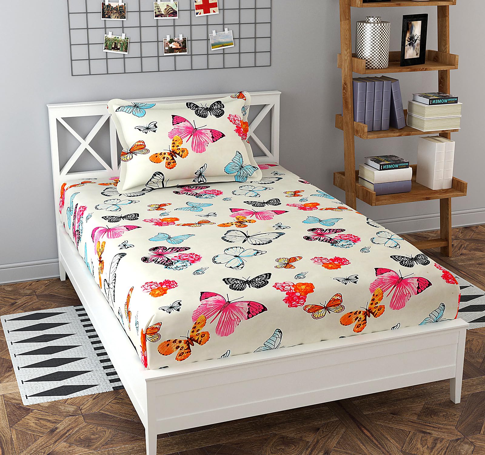 Flat Cotton Butterfly Printed Single Bedsheet with 1 Pillow Cover | Soft & Breathable | 60×90 Inch Comfortable, Durable & Fade-Resistant_16-image-35