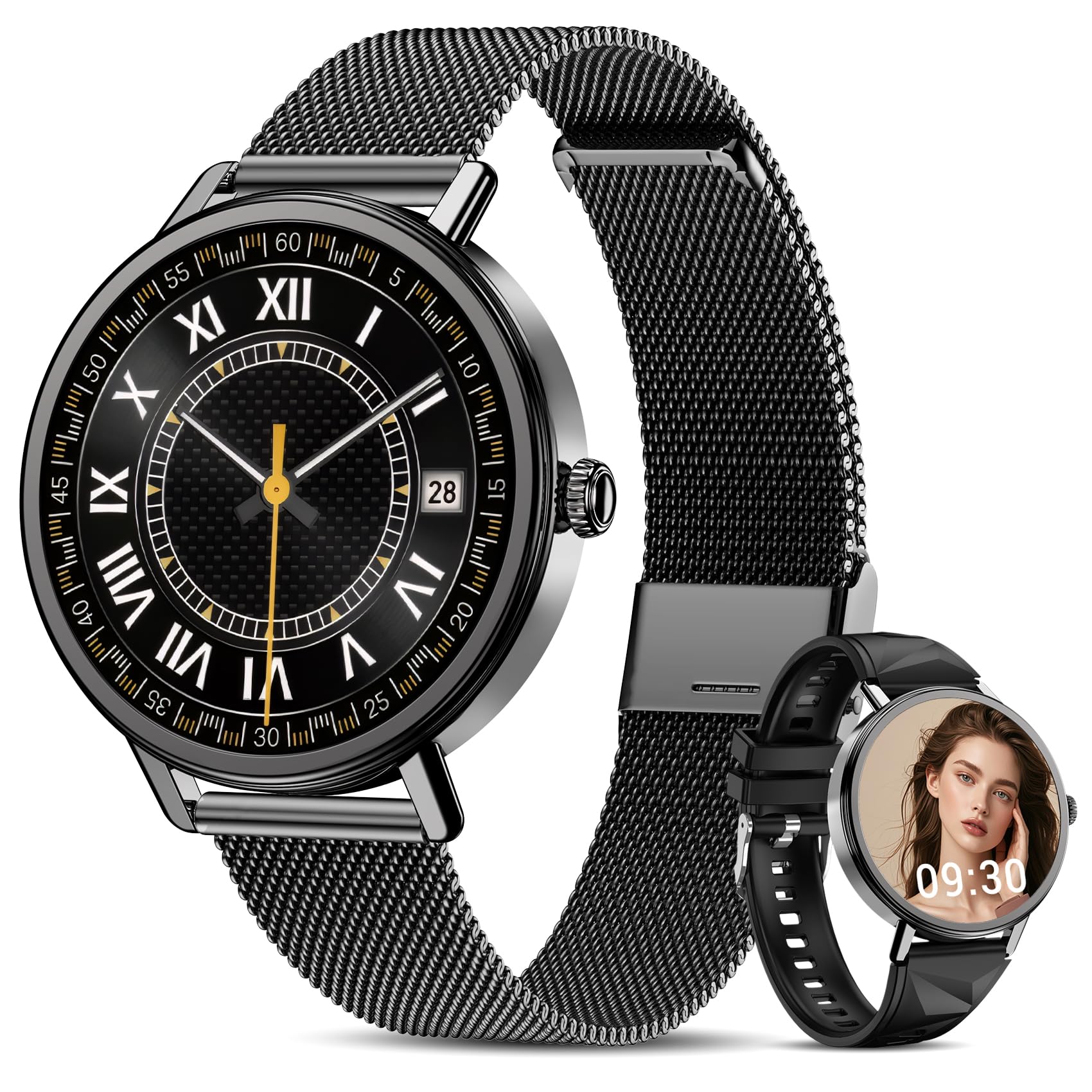 IOWODO Smartwatch Donna Elegante 1.26" con Cinturino Milanese, Ultra Leggero 62g, Chiamate Bluetooth, Salute Femminile, Assistente Vocale AI, IP68, 100+ Modalità Sportive, Compatibile Android e iOS