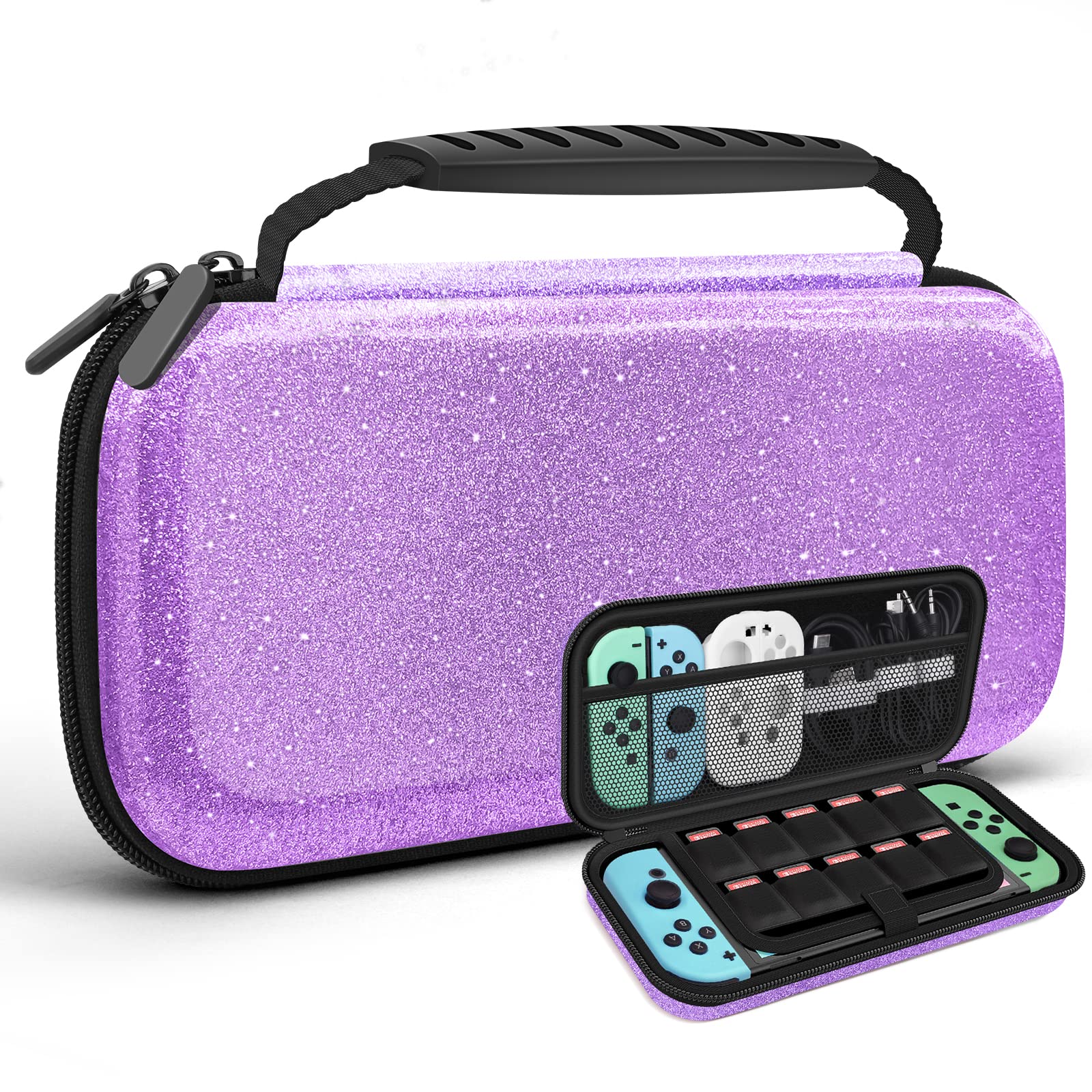 Homicozy Glitter Carrying Case Compatible With Nintendo Switch OLED & Console - Protective Hard Travel Shell Pouch for Accessories, Gaming Case for Girls