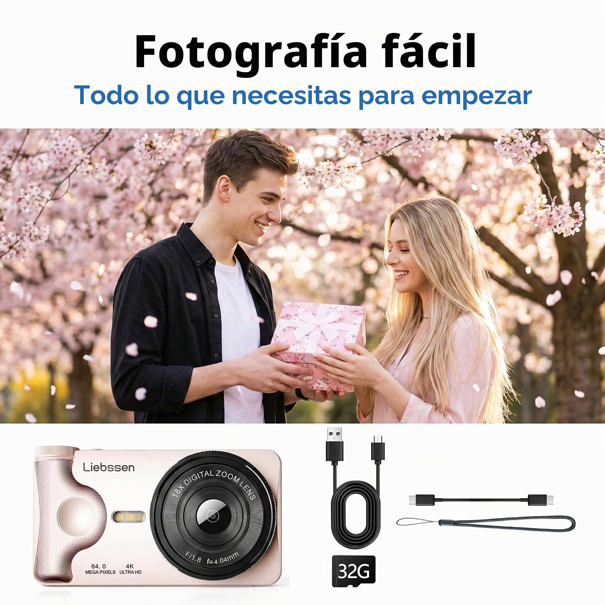Cámara Digital 4K UHD, Pantalla 3" Abatible 180°, 64MP Autofocus, Time-Lapse, Slow Motion, Redes sociales, Webcam, 32GB Portátil para Fotografía y Vídeo, Regalo para Niños y Principiantes