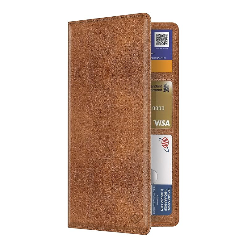 Porta-documentos automotivo FINPAC para porta-luvas, marrom vintage, 5 bolsos transparentes