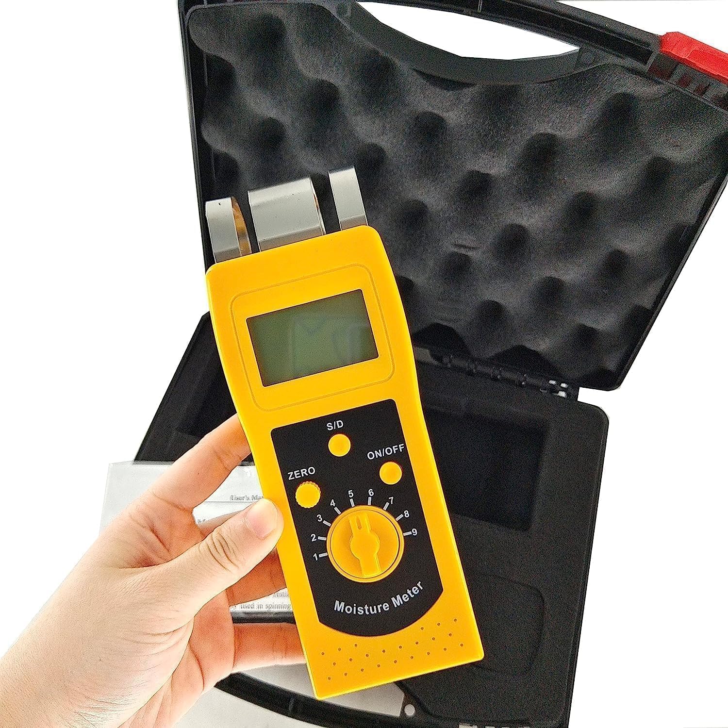 Portable Textile Moisture Tester Textile Materials Moisture Content Meter with Measuring Range 0.00%-2% 0.0%-90% Resolution 0.1/0.01 Accuracy ±0.5% n for Cotton Clothes Yarn Wool