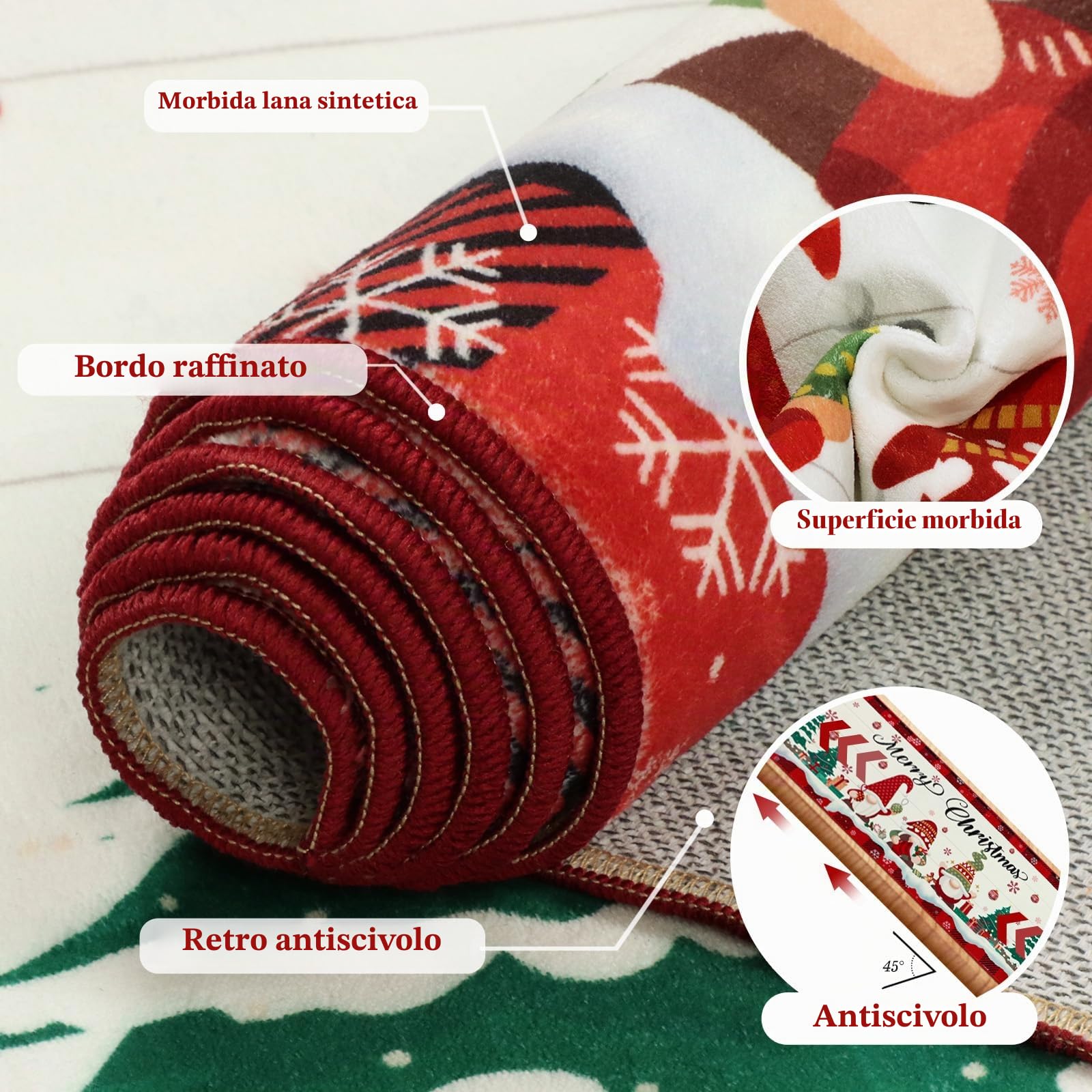 Natalizio Tappeto Runner Corridoio, Antiscivolo Lavabile Tappeto per Corridoio, Pelo Basso Tappeto Cucina Natalizio, Tappeto Passatoia per Ingresso, Lavanderia, Camera da Letto, 60x240cm