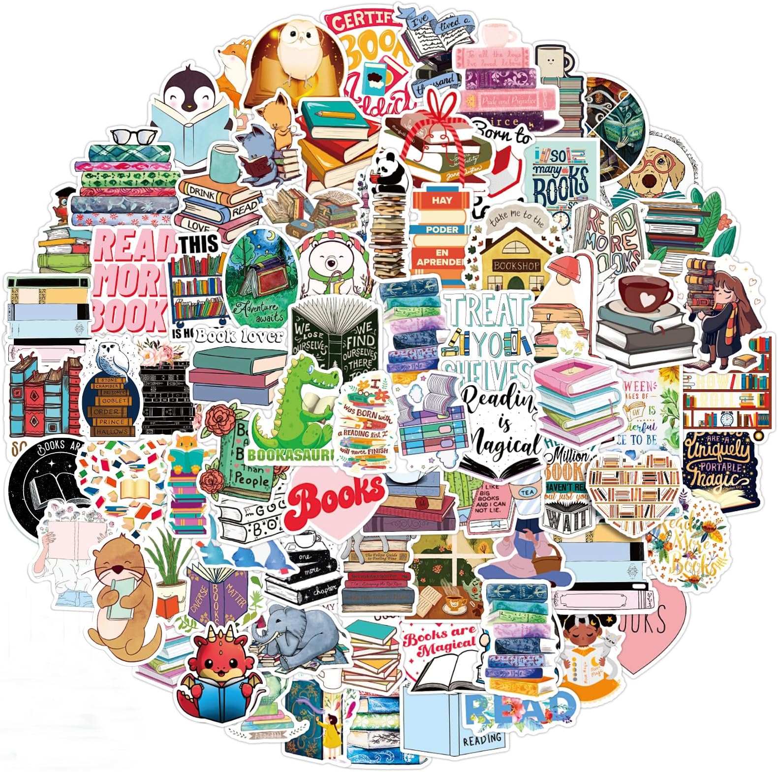 100 Pcs Book Stickers,Reading Stickers,Bookish,Book Stickers for Water Bottles,Bookish Items Stickers,Library Stickers,Book Accessories for Reading Lovers,Vinyl Waterproof Decals for Kids Teens