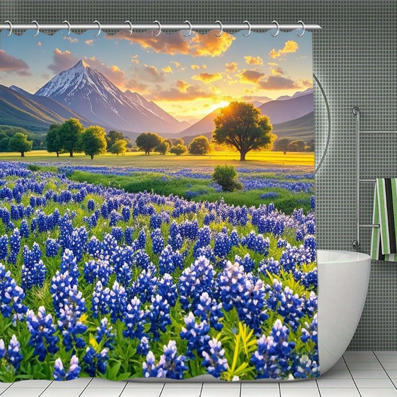 FekiLoot Texas Bluebonnets Scenery Shower Curtain Minimalist Aesthetic Bath Curtain with Hooks Simple Water Resistant Bathroom Shower Curtains Cute Blackout Privacy Curtains Cloth Curtain