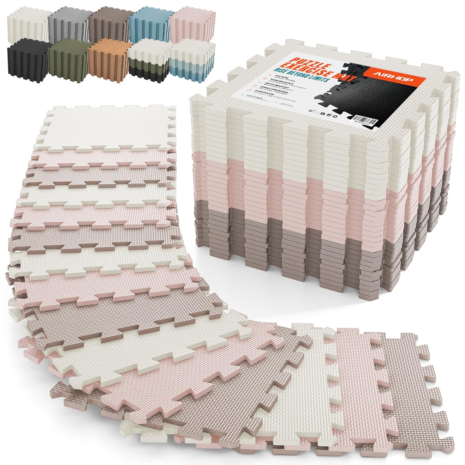 AIRHOP 18 PCS Gym Floor Mat, EVA Foam Puzzle Gym Mat, High-Density Interlocking Foam Floor Tiles for Home Gym, Play Workout Garage Kitchen Flooring 12.6"x12.6"x0.4"