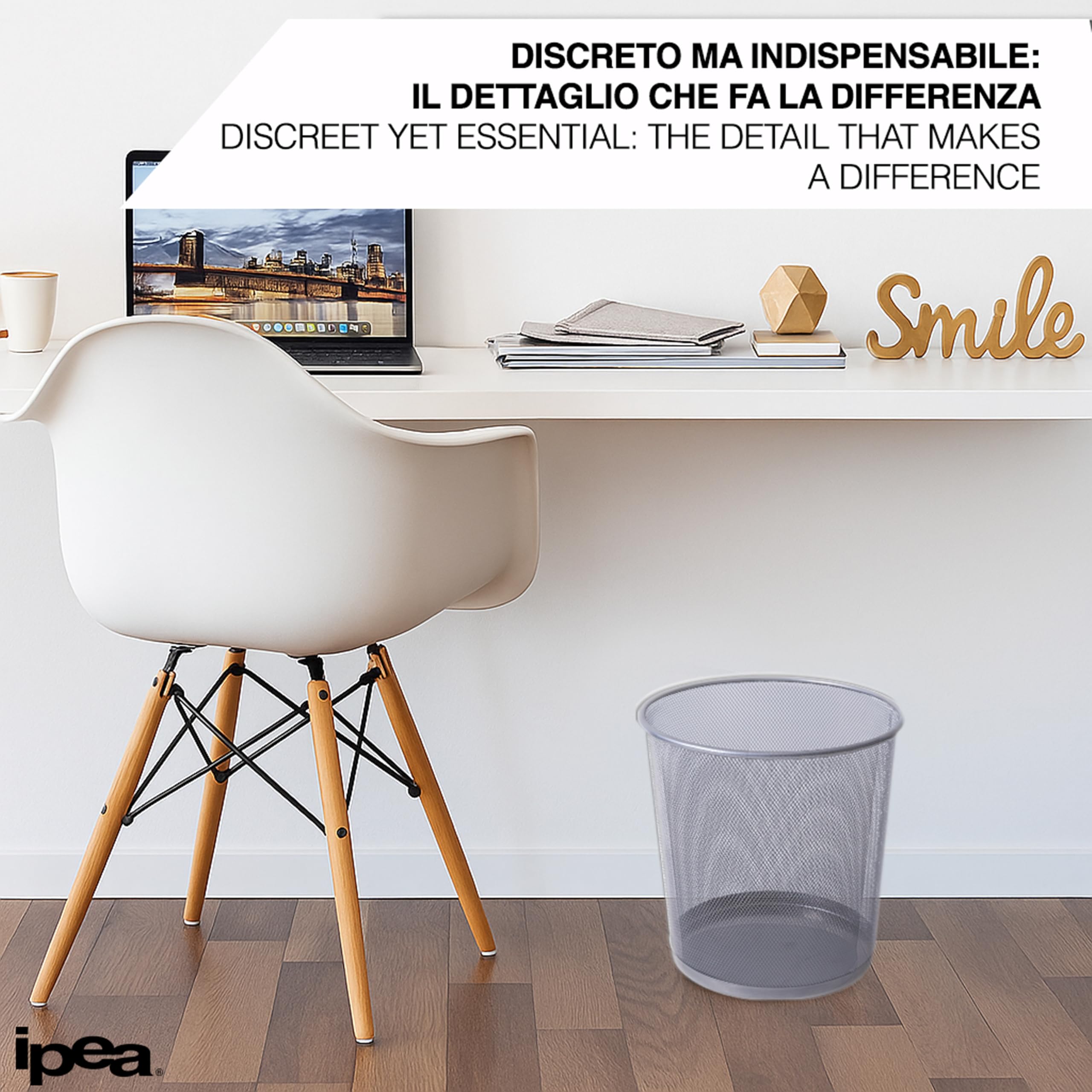 IPEA Cestino per la Carta in Rete Metallica - 26 x 23 cm - Cestino Getta Carta Riciclaggio per Ufficio, Casa, Camera, Scuola in Metallo - Cesto Spazzatura per Scrivania, Tavolo, Mobile