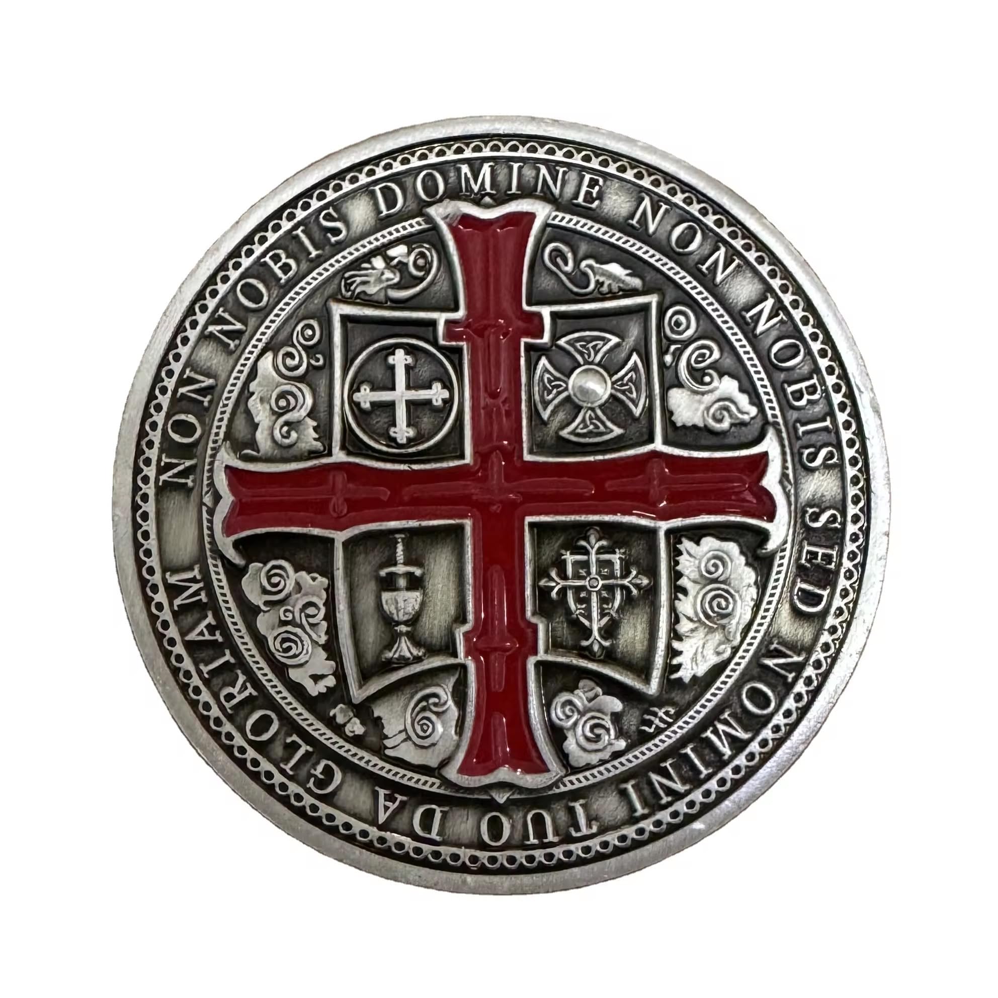 BirchRiver Knights Templar Award, 3D Knight with Sword & Shield, Engraved Motto 'Non Nobis Domine, Non Nobis, SED Nomini Tuo Da Gloriam' (Silver Color)