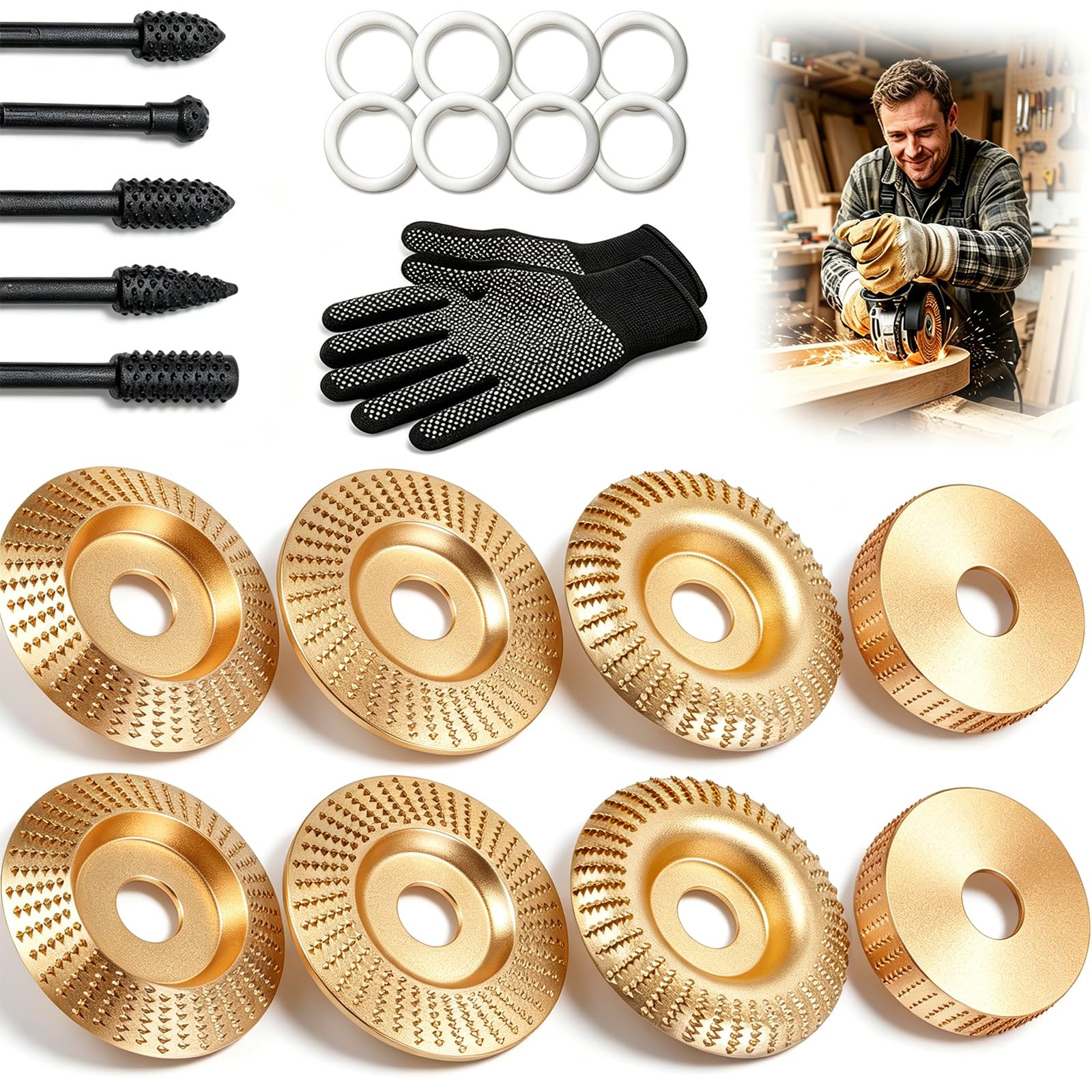 Kit de Disques de Polissage en Carbure de Tungstène 4PCS pour Sculpture sur Bois, Coupe, Façonnage et Ponçage