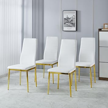 Chair Set of 4,Golden Color Leg,White SEAT