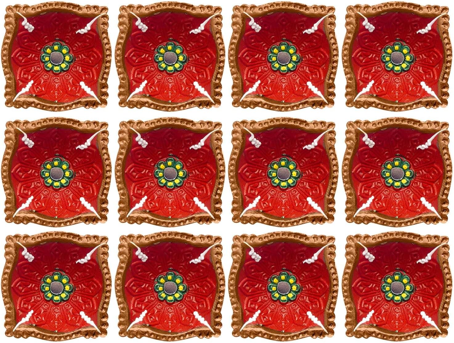 SATVIK 12 Pc Multicolor Clay Diya Set with Shubh Labh Stickers – Handmade Terracotta Oil Lamps for Diwali, Puja, Home Temple, Traditional Mitti Deepam Decoration