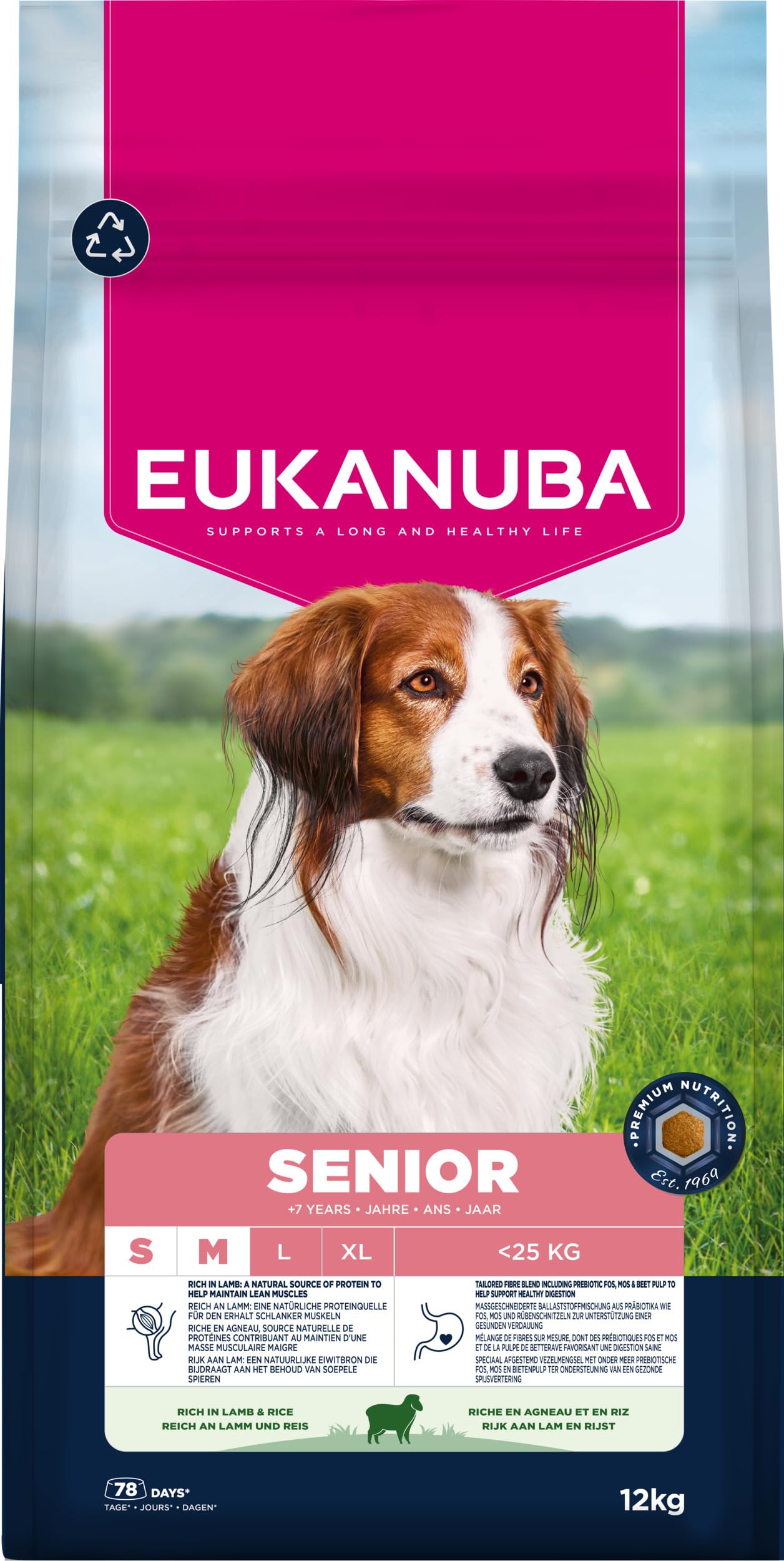 Eukanuba, alimento para Edad Avanzada con Cordero y arroz para Razas pequeñas y Medianas - Alimento seco Premium para Perros Senior, 12 kg