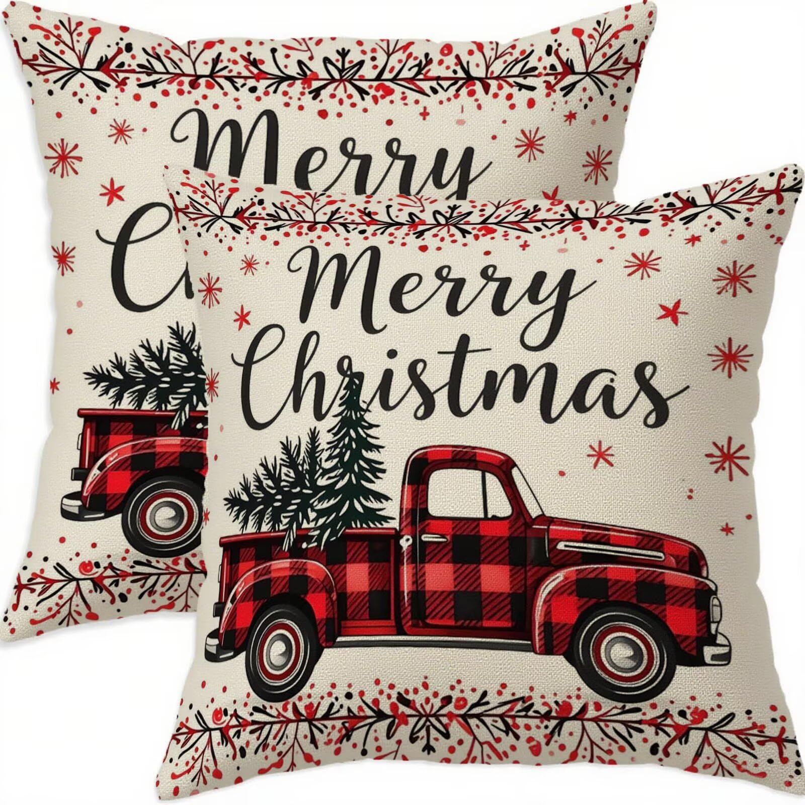 Housse coussin 65x65cm Noël lin rouge taie oreiller salon lot de 2 imperméable