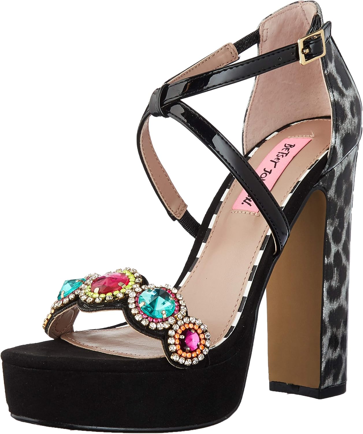Betsey Johnson Women's Sainte Heeled Sandal, Black Multi, 8 M US