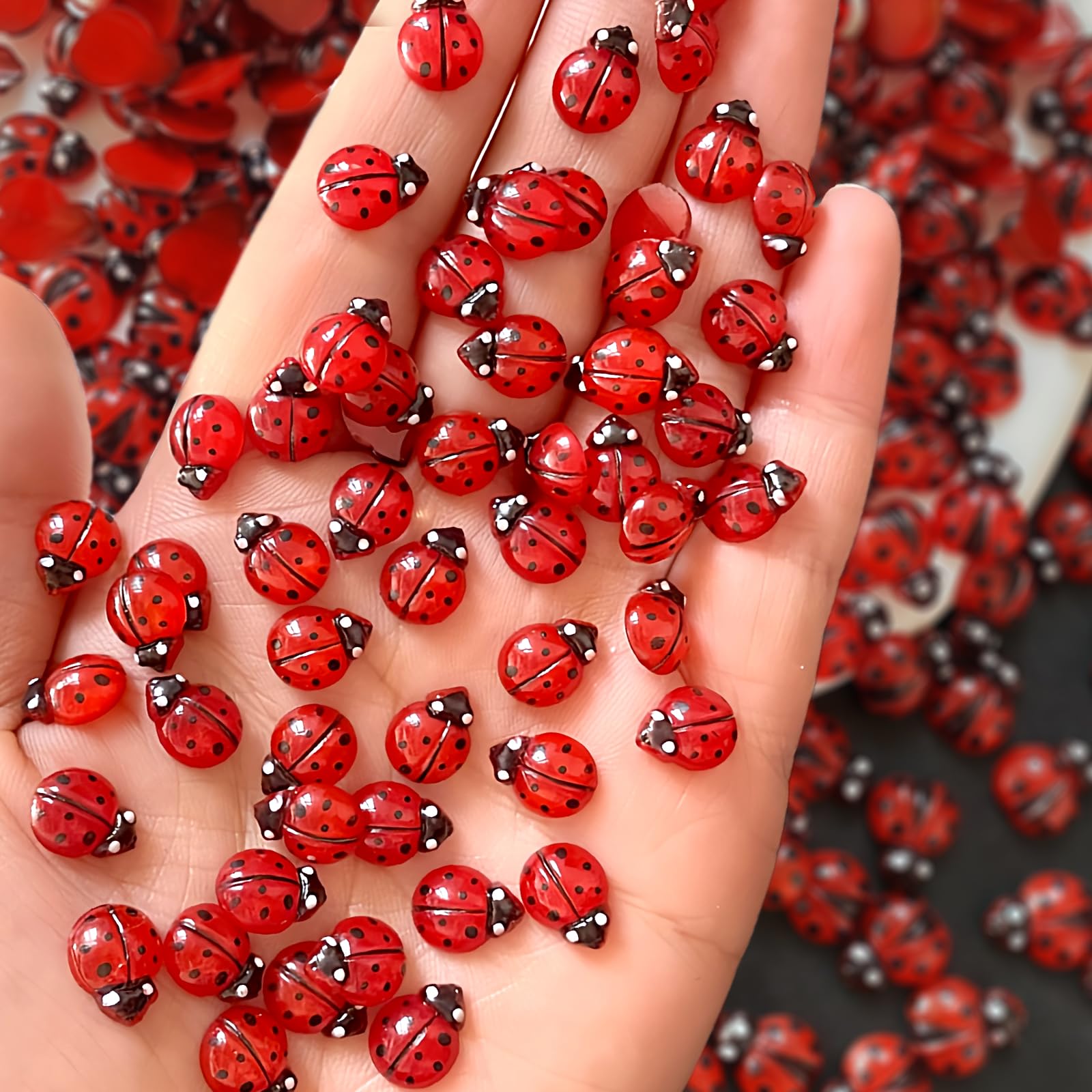 Photo 1 of 100Pcs Ladybug Nail Charms Cute Insect Nail Art Charms 3D Resin Nails Rhinestones Small Ladybugs with Open and Closed Wings Nails Gems Summer Nail Jewelry for Women Manicure Decoration DIY Craft