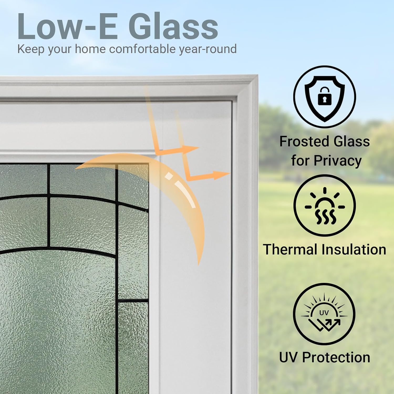 Rovibek Fiberglass Front Door, 36x80 Inch Exterior Door Right Hand Inswing, Knock-Down Entry Doors with Vinyl Frame, Brick Mould, Frosted Glass, Hinges, White Primed DIY Color Exterior Doors