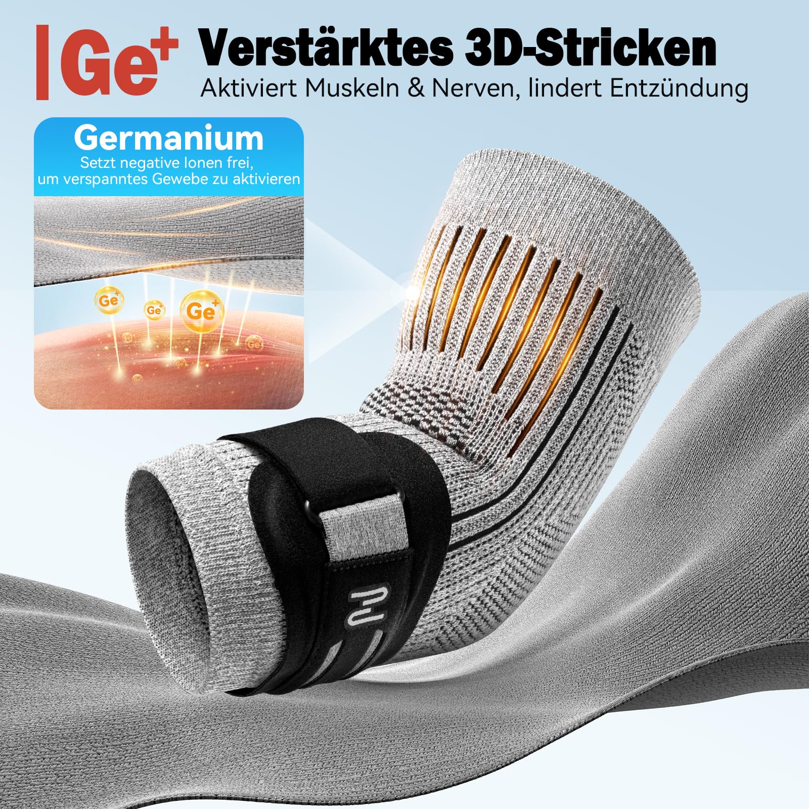 ZOELION Tutore per gomito a doppio supporto con fascia in silicone mirata e cuscinetto in gel, bendaggio per braccio del tennis, gomito da golf, tendinite, sport (grigio, M)