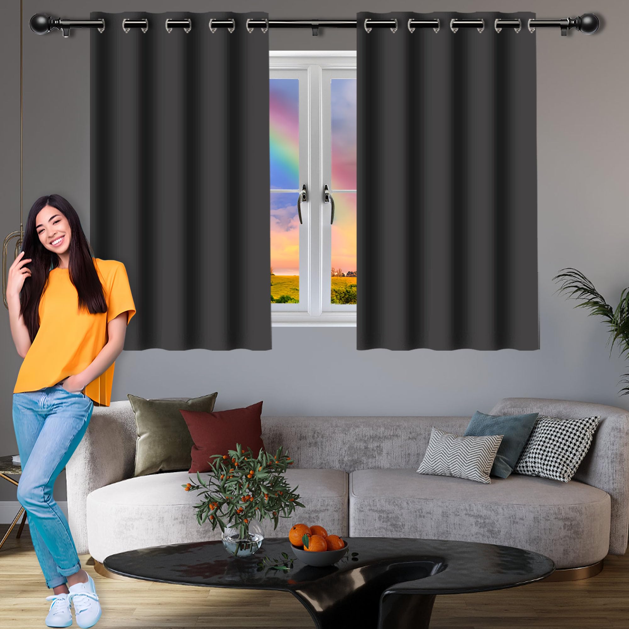 Cortinas Opacas 1 Piezas 250 x 140 cm Cortinas Termicas Aislantes Frio y Calor Salon Opacas Termicas para Dormitorio, Salón, Gris Oscuro