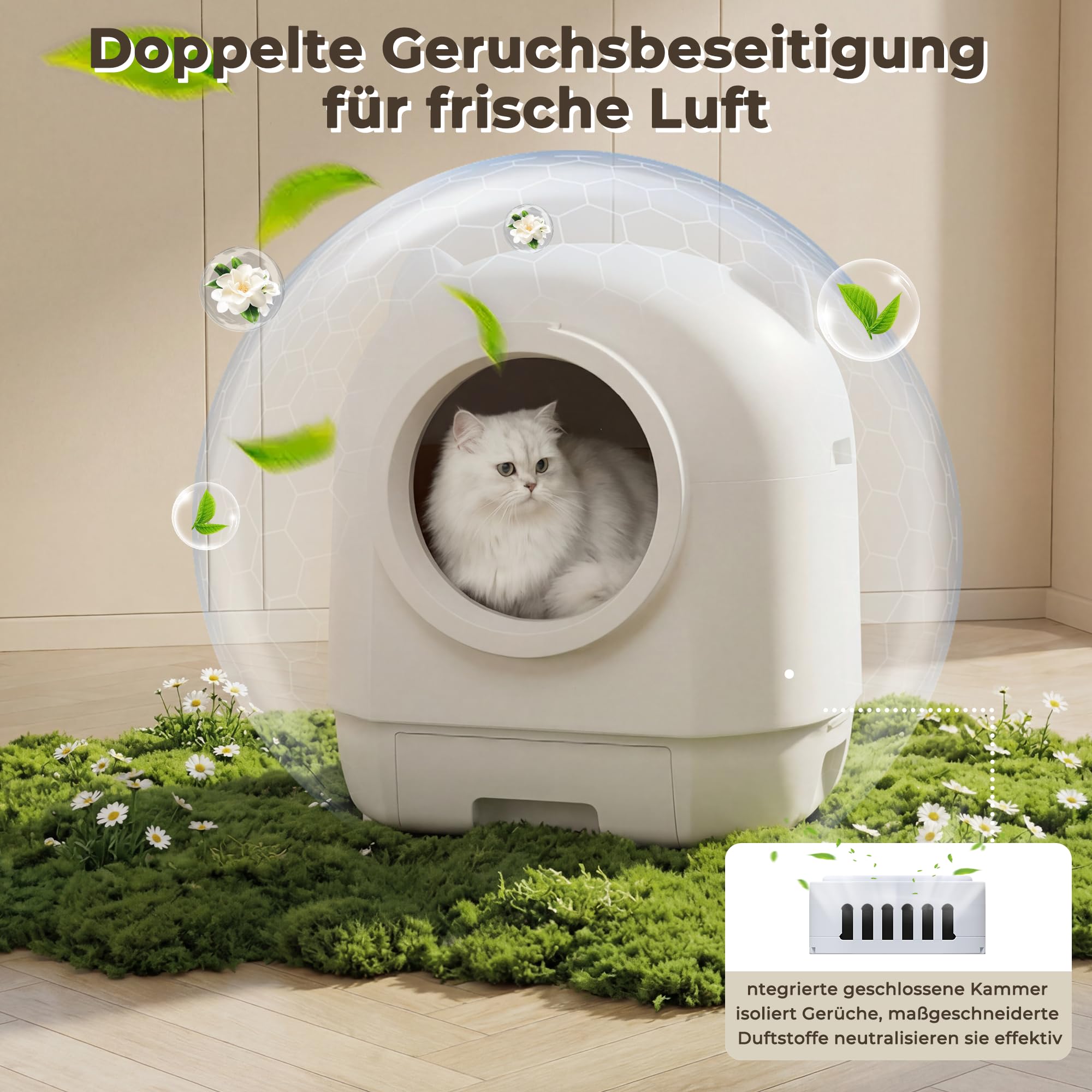JUMMICO Selbstreinigendes Katzenklo, großes Volumen, entlastet Ihre Hände
