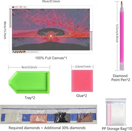 Miniatura 3 de AIMUFAN Kits de pintura de diamantes grandes 5D para adultos, 27.5 x 15.7 pulgadas, puesta de sol, árbol, paisaje, kits de arte de diamantes grandes