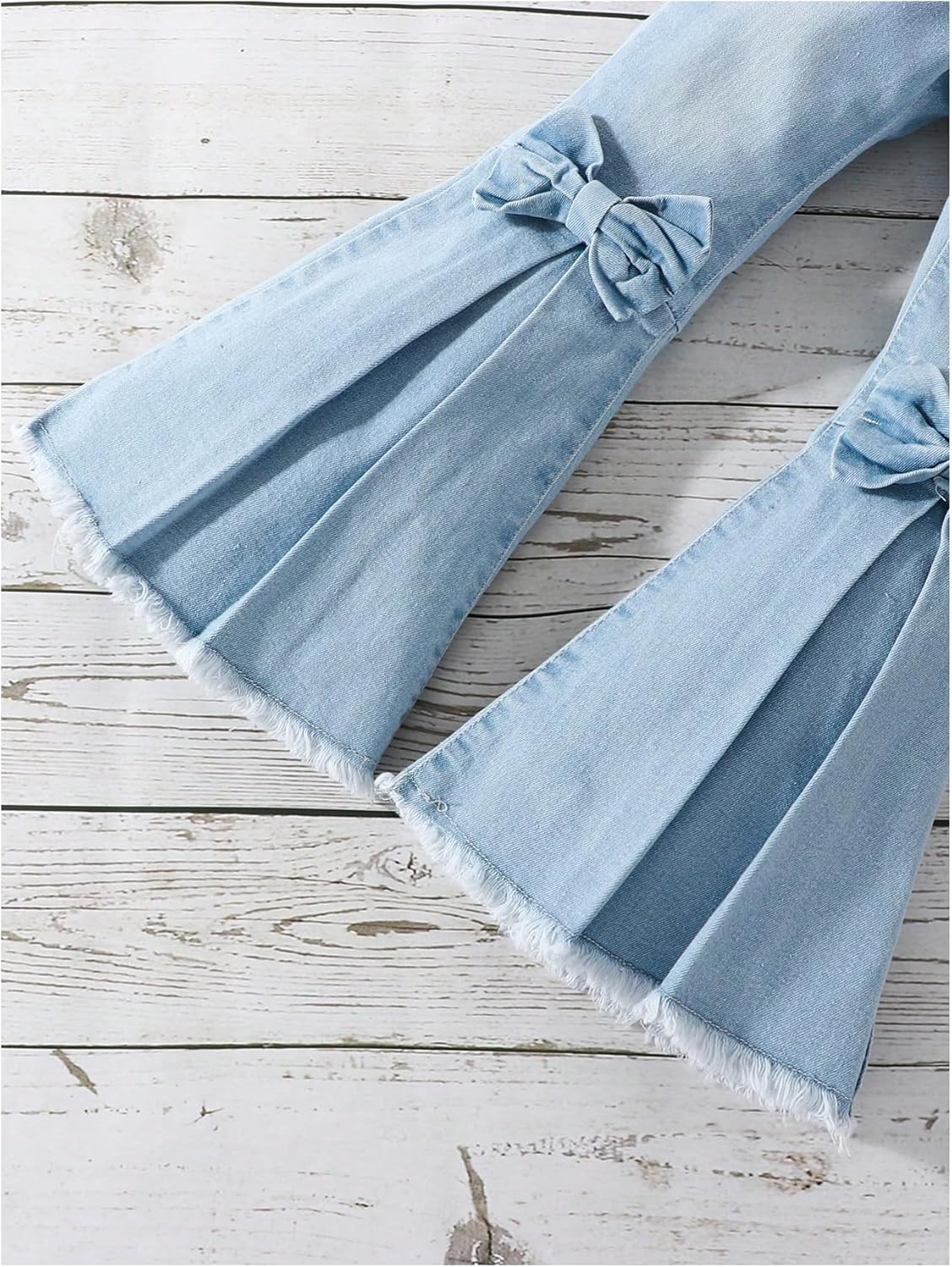 WDIRARA Toddler Girl's High Waisted Bow Front Bell Bottom Jeans Flare Leg Denim Pants - Image 4