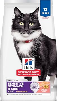 Hills Science Diet Sensitive Stomach & Skin Grain-Free Dry Cat Food | #1 Veterinarian Recommended, Adult Formula, Salmon & Yellow Pea, 13 lb. Bag Updated Formula