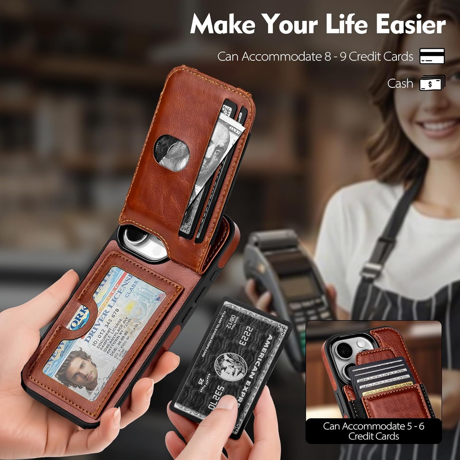 Compatible with iPhone 12 Pro Wallet Case with Card Holder,Women Men Phone Case PU Leather RFID Blocking Shockproof Magnetic Flip Cover Credit Card Slots Kickstand,for Apple 12 6.1,Brown - Image 4