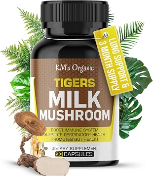 KMs Organic Tigers Milk Mushroom Supplement 101 Extract Lignosus Rhinocerus Respiratory & Immune Support, Gut Health 450 mg, 90 Vegan Capsules