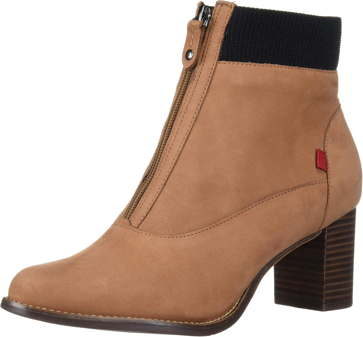 Marc Joseph New York Women's Genuine Leather Luxury Ankle Boot with Elastic Detail, Cognac Nubuck, 5.5 M US