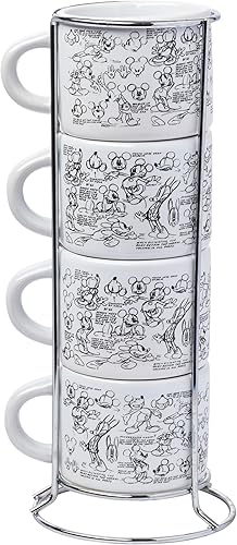 Miniatura 2 de Silver Buffalo Mickey Heritage Sketch Multi Art - Juego de tazas apilables de cerámica de 4 piezas, 3 onzas