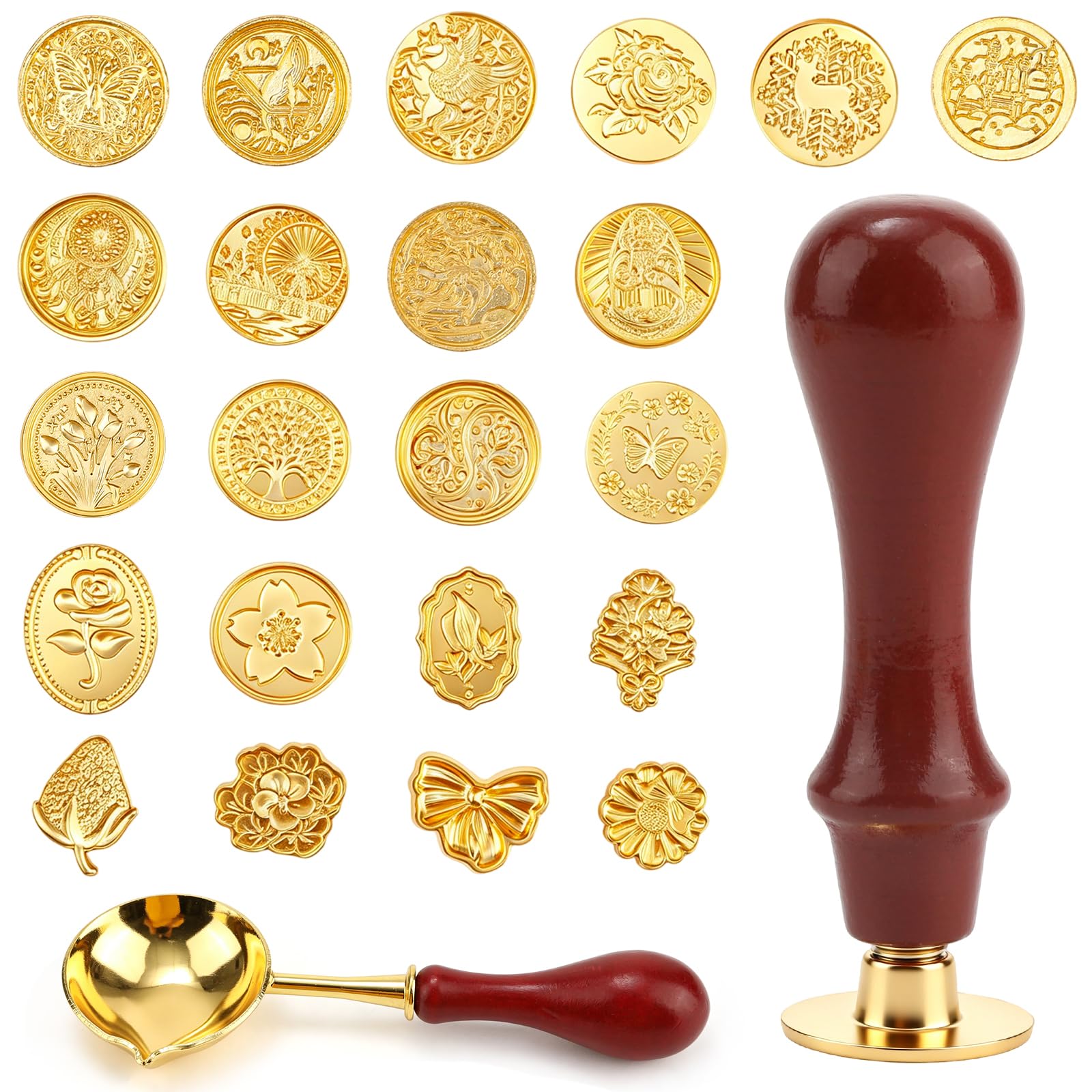 22 Pieces Wax Seal Stamp, Sealing Wax Stamp with Removable Wooden Handle for Cards, 22 Different Wax Seals for Envelopes, Invitations, Cards and Crafts