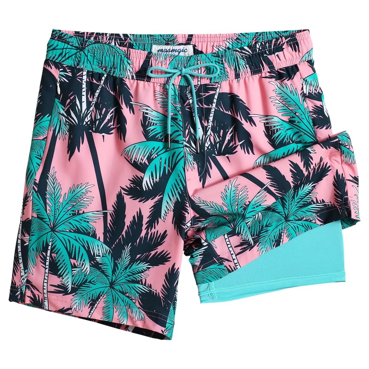 MaaMgic Herren-Badehose, bequeme Badeshorts, mit Kompression, 2-in-1, schnell trocknend, kurze Strandshorts, für Herren, mit Innenshorts, XS – XXL