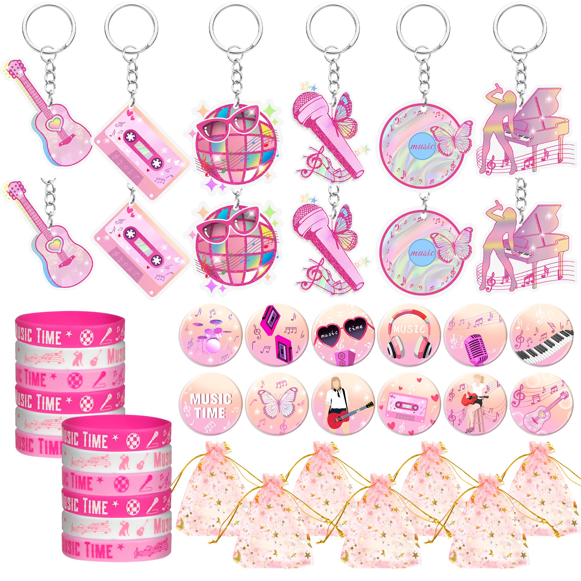 ZXSWEET48 PCS Music Party Favors Pink Girl Birthday Party Supplies and Guitar Party Favors for Music Birthday Party Decorations Supplies
