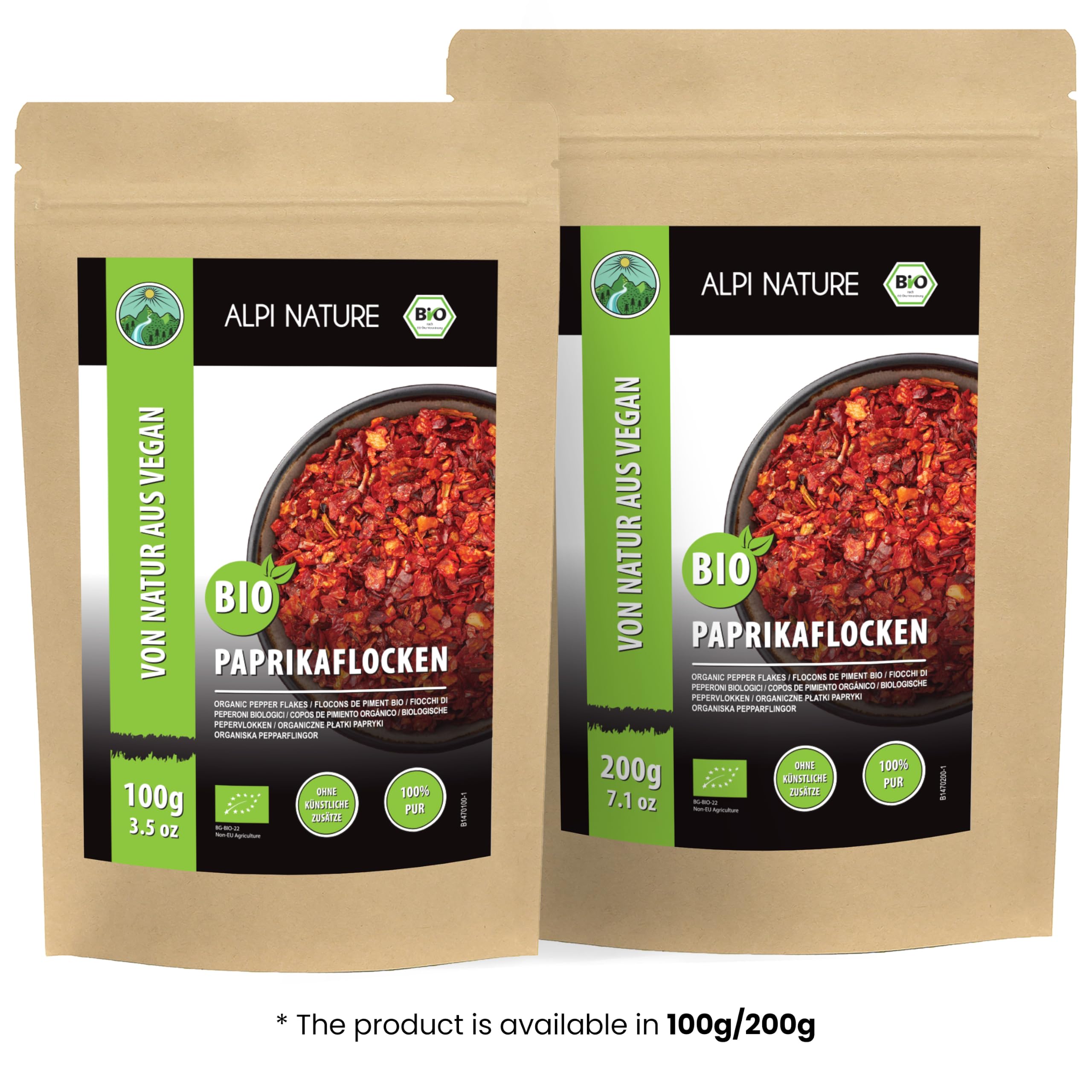 Alpi Nature Paprikaflocken BIO 200g, rote Paprika Flocken und Samen, Paprika Gewürz zum Kochen (Packung mit 2)