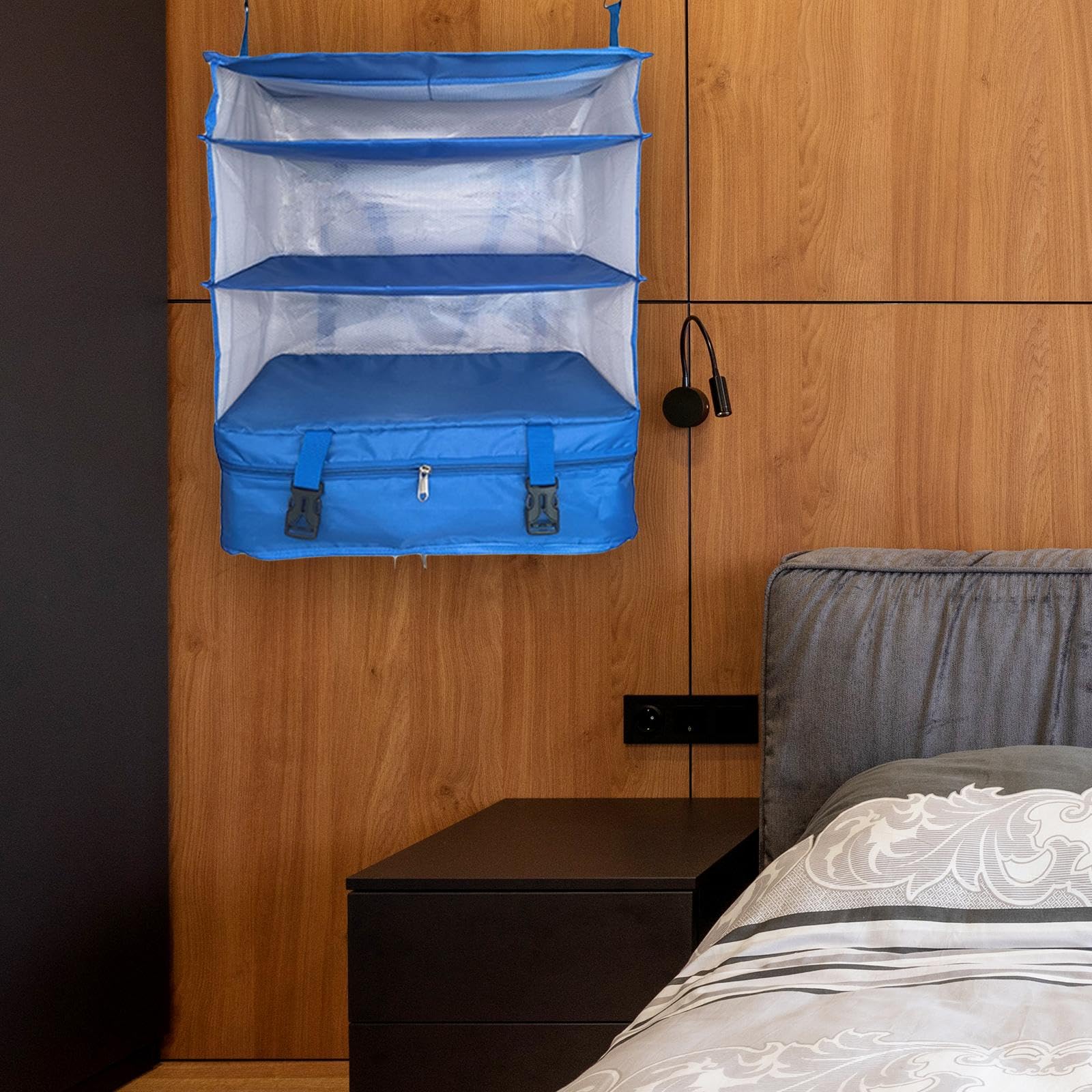 Kleiderschrank Organizer als Schrankeinsatz Und Hängeregal Platzsparender Und Faltbarer Packwürfel aus Stoff Praktischer Gepäckorganizer für Reisen, Blau
