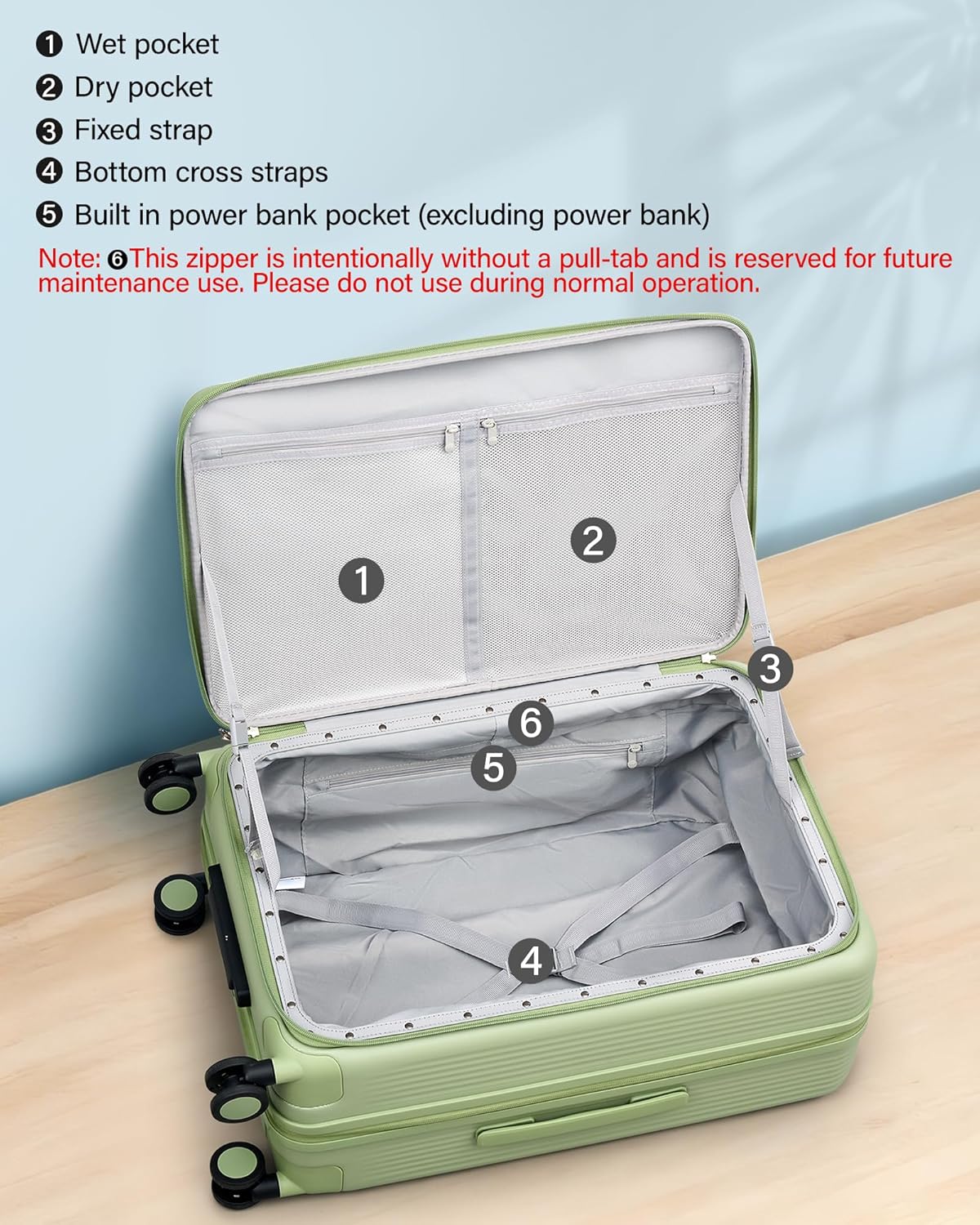 Hanke 24Inch Expandable Luggage Top Opening Medium Checked Luggage Hard Shell Suitcases with Wheels Travel Luggage Rolling Suitcase with Cup Holder(Bamboo Green) - Image 7