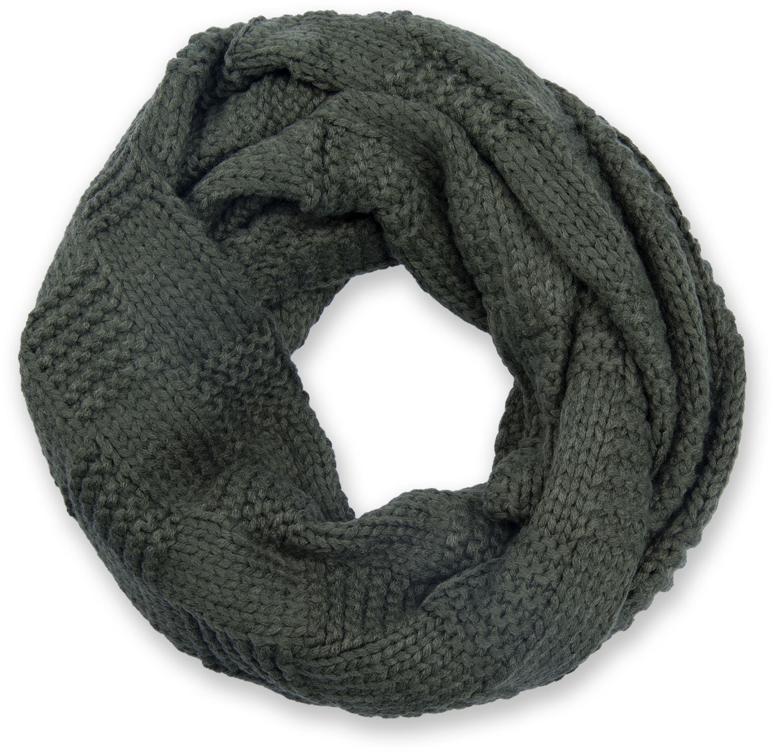 Stylebreaker Women's Olive-Green Knit Loop Scarf With Patent Pattern, Single-Colour Fine-Knit Snood, Winter Knit Scarf, Unisex 01018152, Colour: