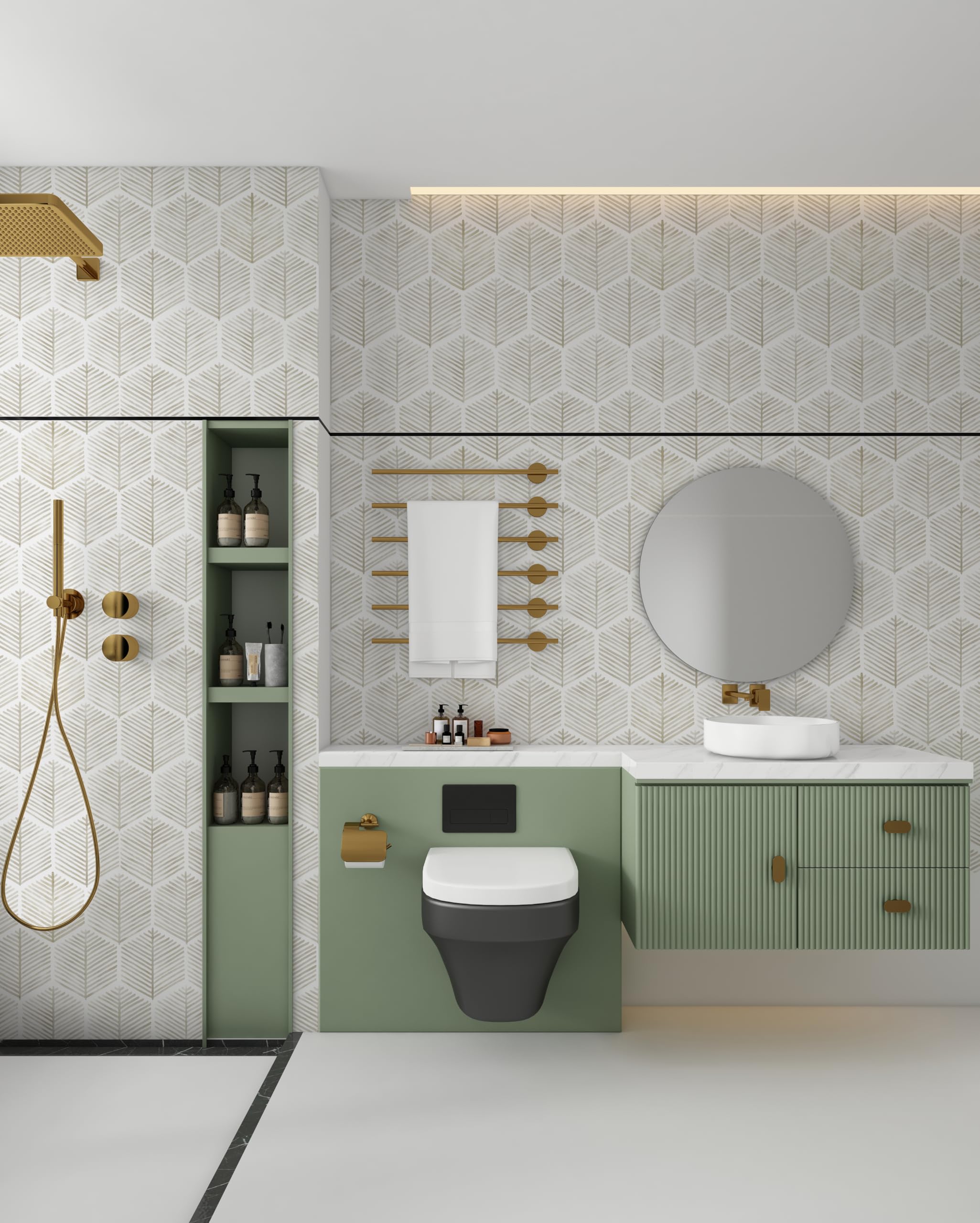 myforHD Papel Pintado Autoadhesivo Vinilo Adhesivo Muebles Impermeable Moderno Geométrico de Rayas Doradas para Decoración de Paredes en Baño, Sala de Estar, Dormitorio, y Muebles de Cocina — view 3