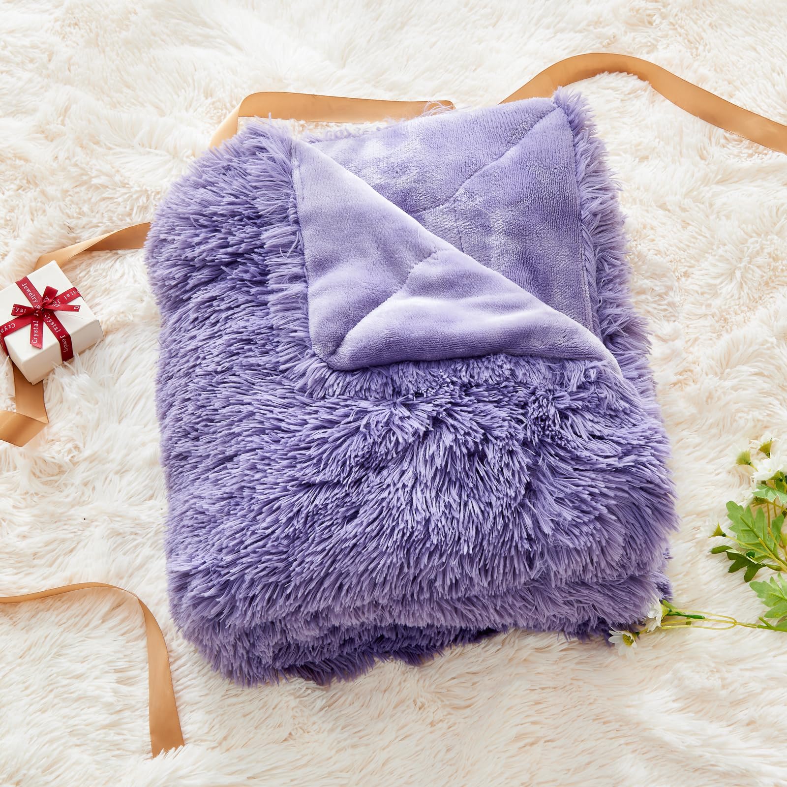 Amazon.com: GONAAP Fuzzy Faux Fur Throw Blanket Twin Size Lavender