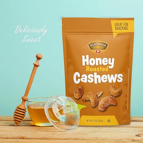 Miniatura 2 de Platinum - Anacardos tostados con miel de 11 onzas, bolsa resellable  Anacardos saborizados  Nuez gourmet tostada dulce y sabrosa  Snack sobre la