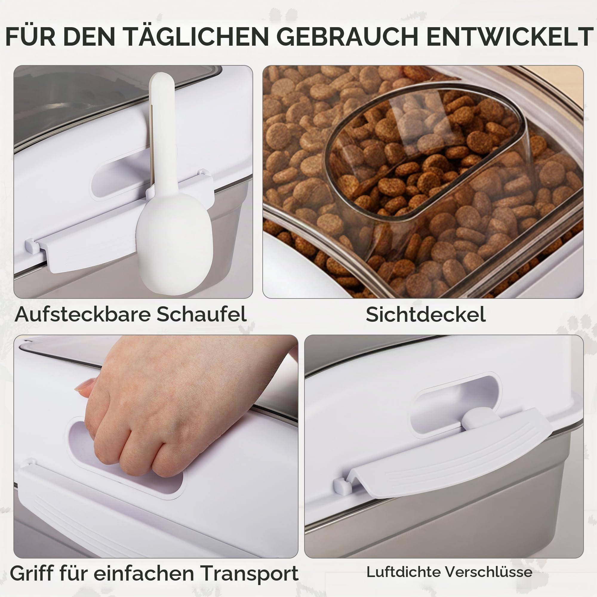 ALL FOR PAWS Aufbewahrungsbehälter für Tierfutter aus Edelstahl mit luftdichtem Deckel und Messlöffel, 304 Edelstahl-Behälter für kleines Hundefutter & Leckerlis, Katzenfutter, Vogelfutter (10L)