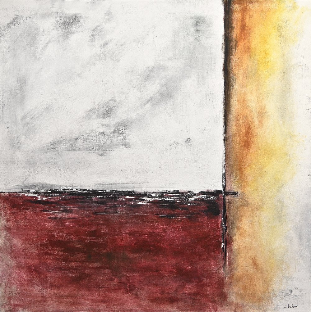 Painting original abstract square large painting gray red acrylic painting 36 x 36 abstract modern art by L.Beiboer